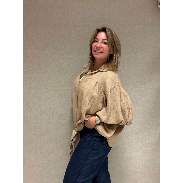 Oversized blouse linnen camel