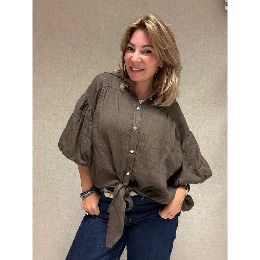 Oversized linnen blouse in donkerbruin voor dames
