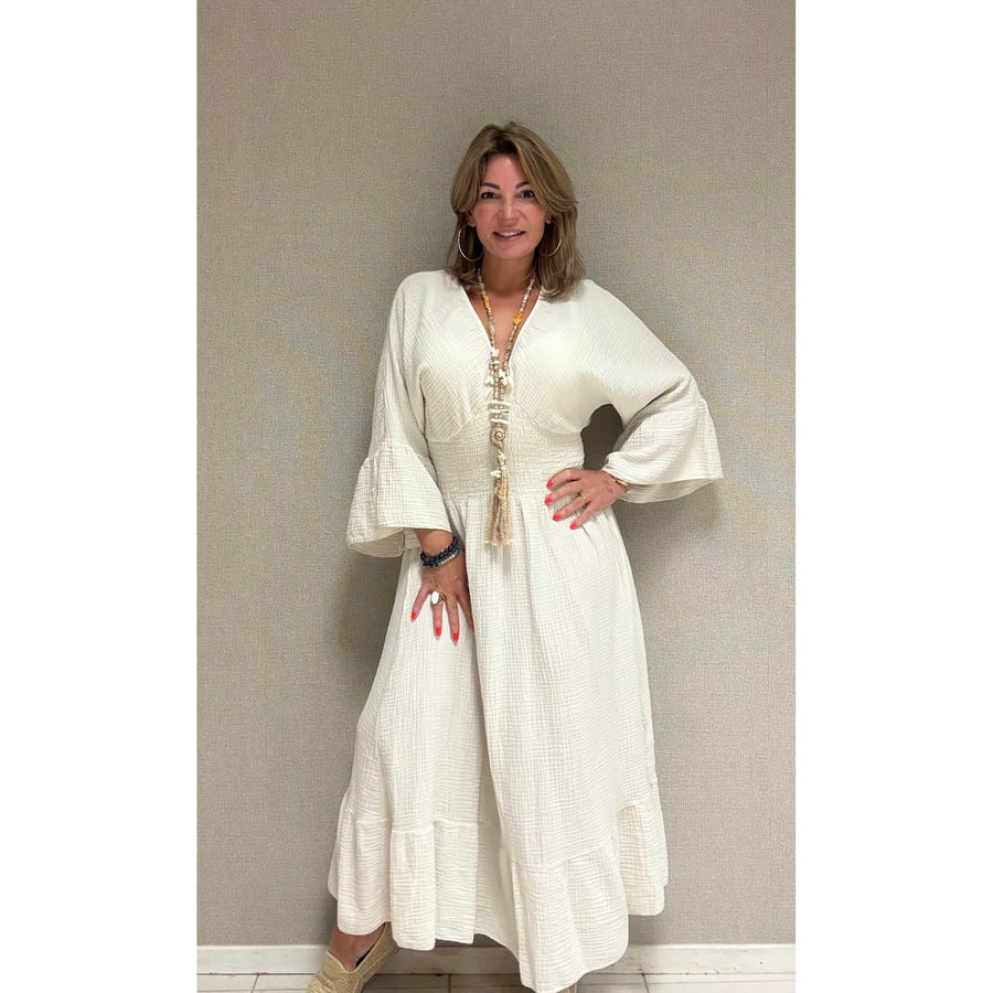 Lange jurk crêpe beige