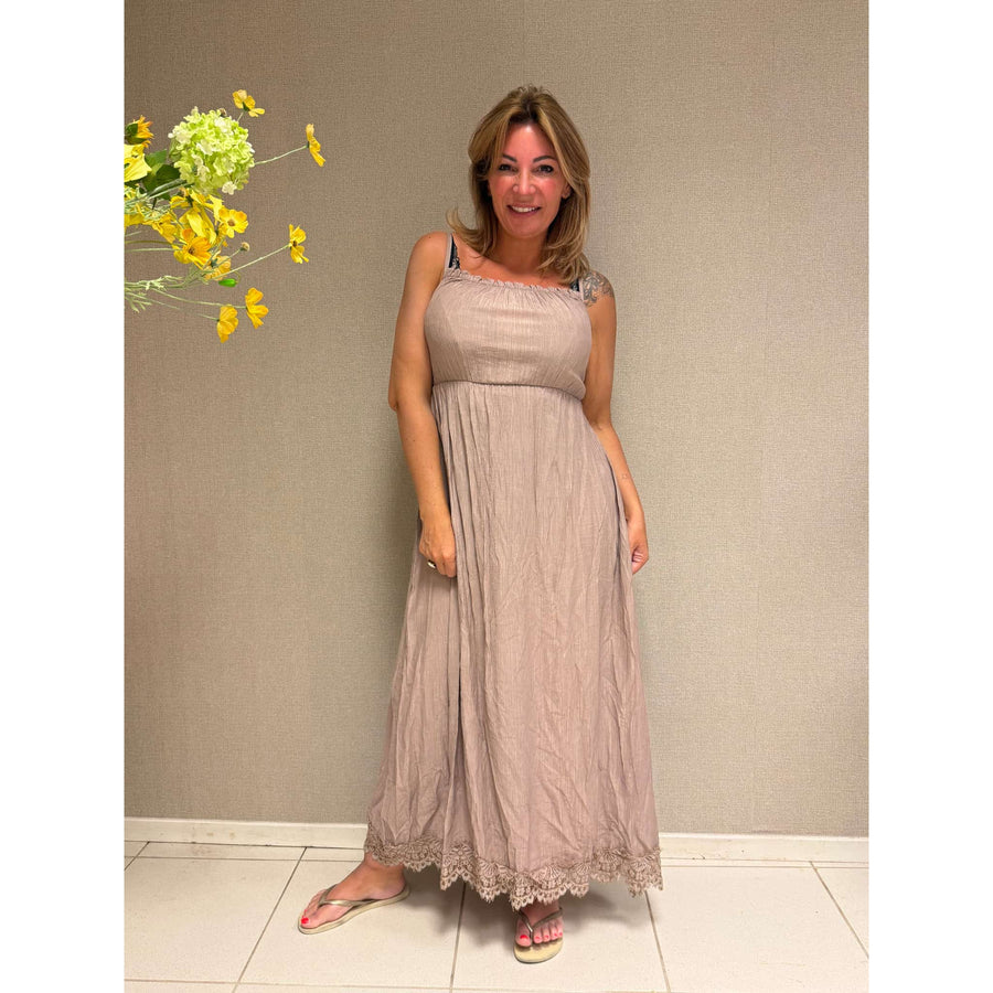 Jurk Cici Taupe elegante damesjurk in taupe kleur