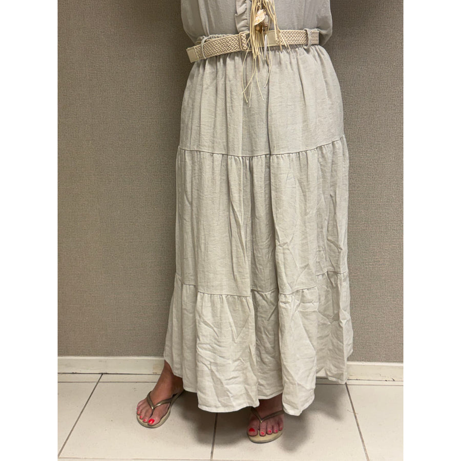 Beige rok top set voor dames, stijlvolle tweedelige outfit.