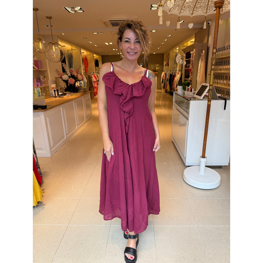 Jurk Ruffle Bordeaux