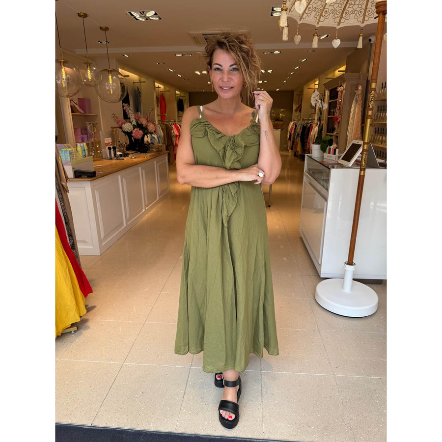 Jurk Ruffle Legergroen
