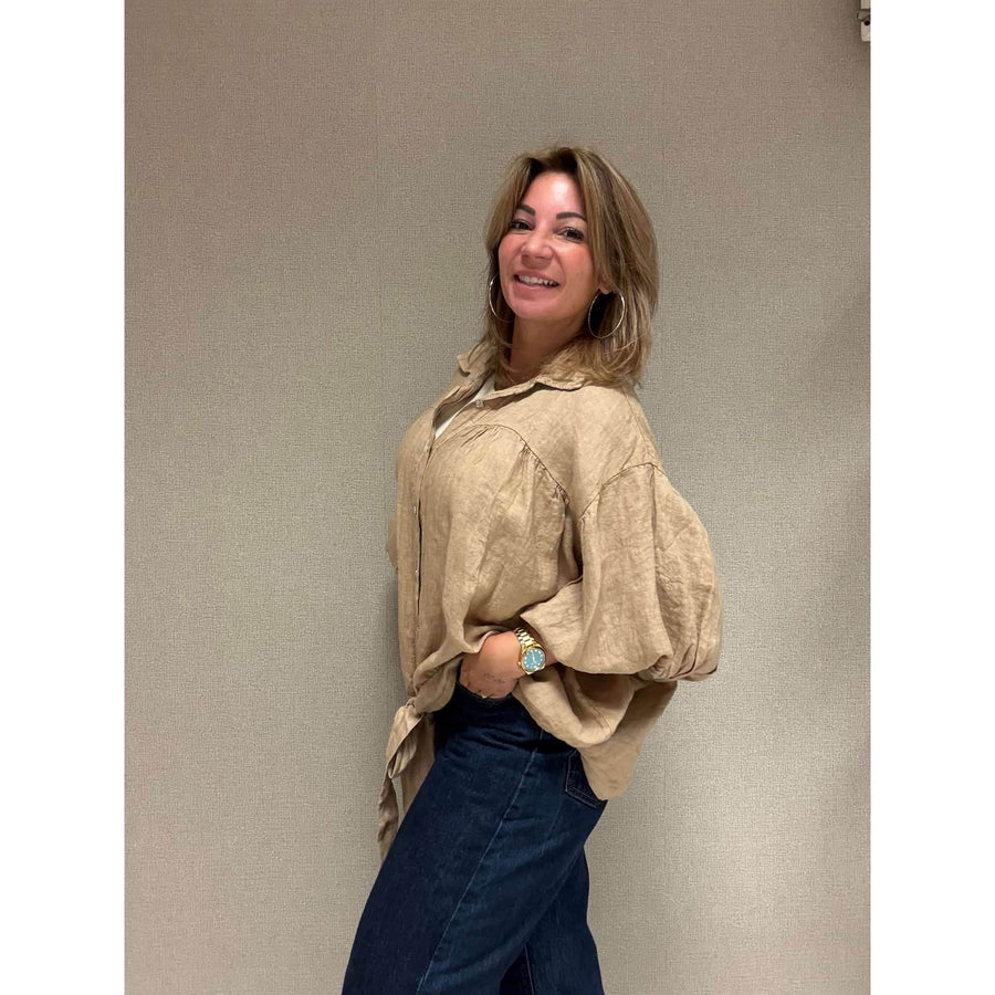 Oversized linnen blouse in camelkleur voor dames