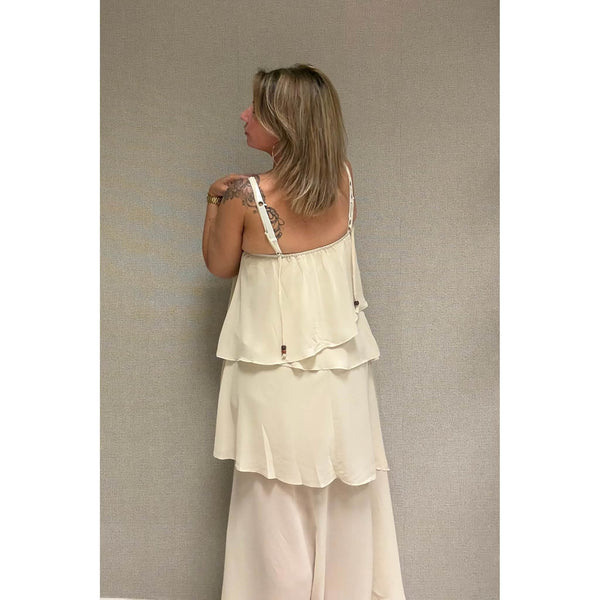 Maxi jurk volants beige
