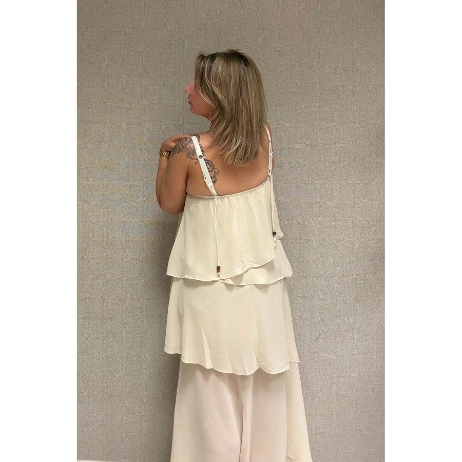 Maxi jurk met volants in beige voor dames