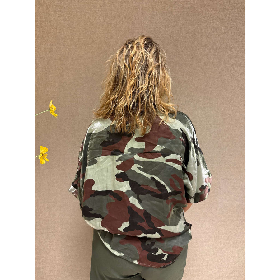Blouse camouflage groen dames modieus legerprint casual shirt