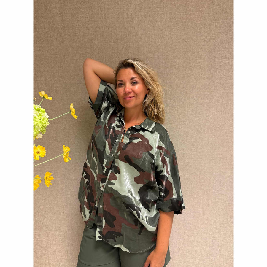 Blouse camouflage groen dames modieus legerprint casual shirt