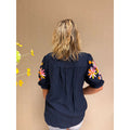 Blouse Flower Marine blauw met bloemenprint voor dames