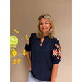 Blouse Flower Marine blauw met bloemenprint voor dames