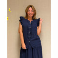 Set rok en top in marine blauw voor dames.