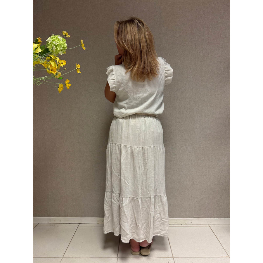 Beige rok top set voor dames, stijlvolle tweedelige outfit.