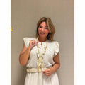 Beige rok top set voor dames, stijlvolle tweedelige outfit.
