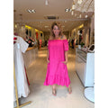 Offshoulder linnen jurk in fuchsia kleur voor dames